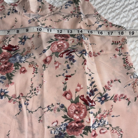 Pink Pastel Floral Print tank top Lace Shoulder Straps Summer Blouse Large - Picture 5 of 10